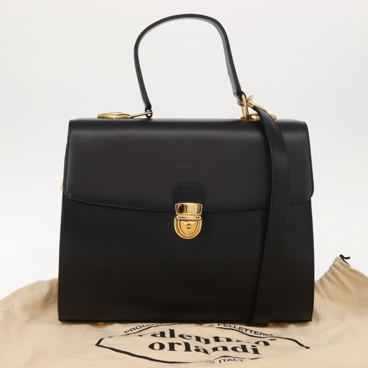 VALENTINO Hand Bag Leather 2way Black Gold Auth am9460