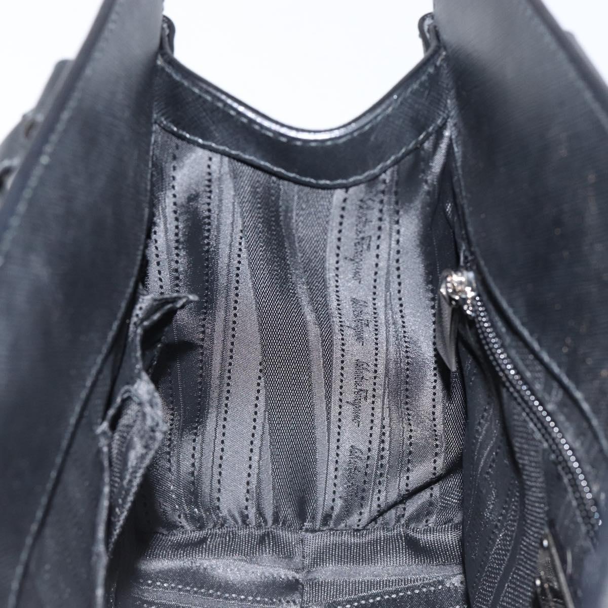 Salvatore Ferragamo Gancini Hand Bag Leather Black Silver Auth am9462V