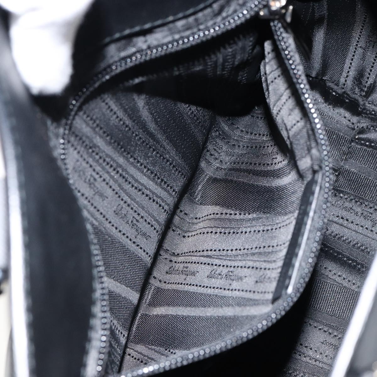 Salvatore Ferragamo Gancini Hand Bag Leather Black Silver Auth am9462V