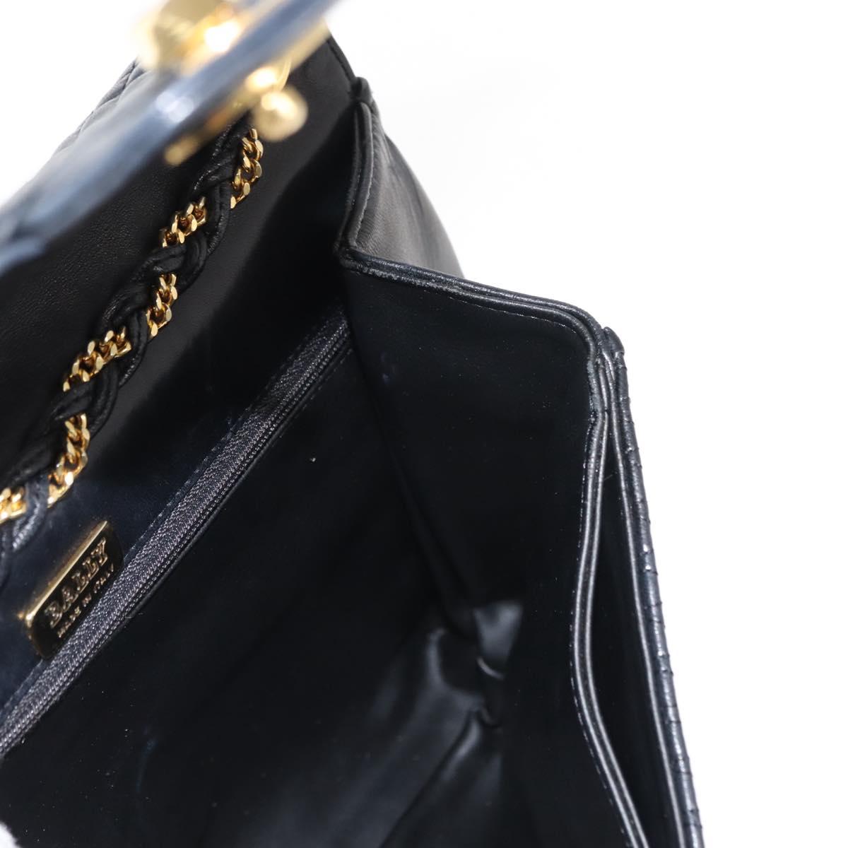 BALLY Quilted Chain Shoulder Bag Leather Black Gold Auth am9465