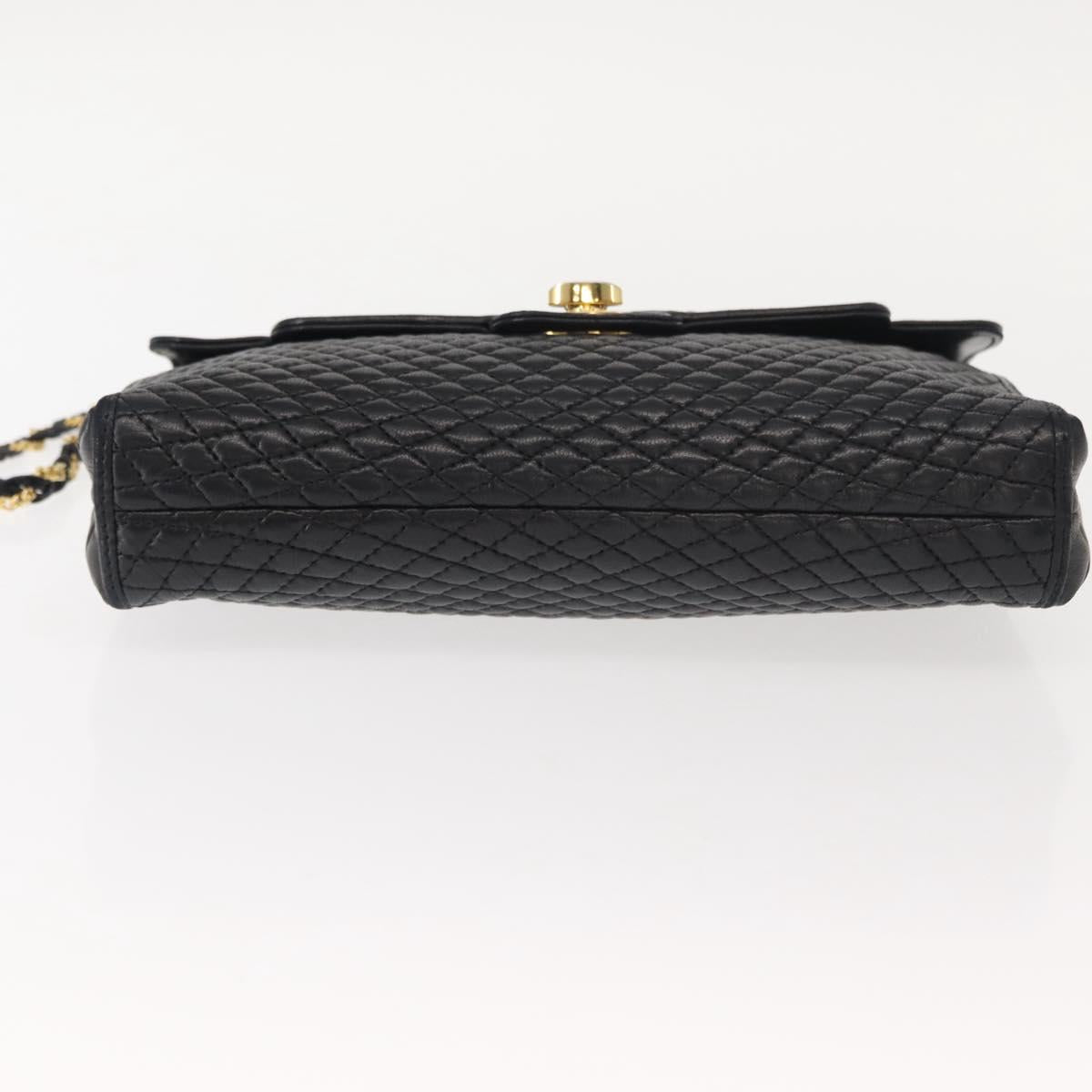 BALLY Quilted Chain Shoulder Bag Leather Black Gold Auth am9465