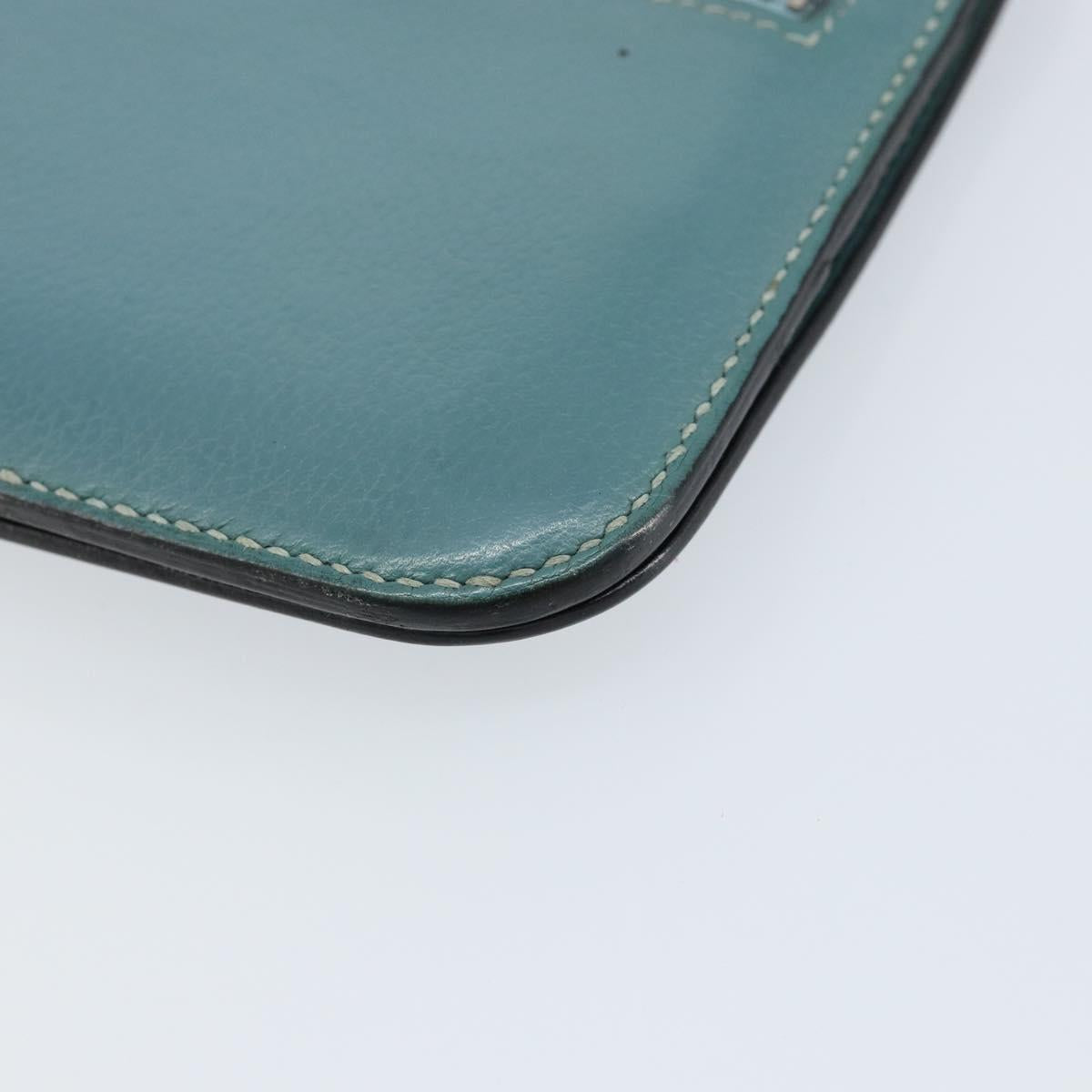 HERMES Dogon Long Wallet Leather Light Blue Silver Auth am9479