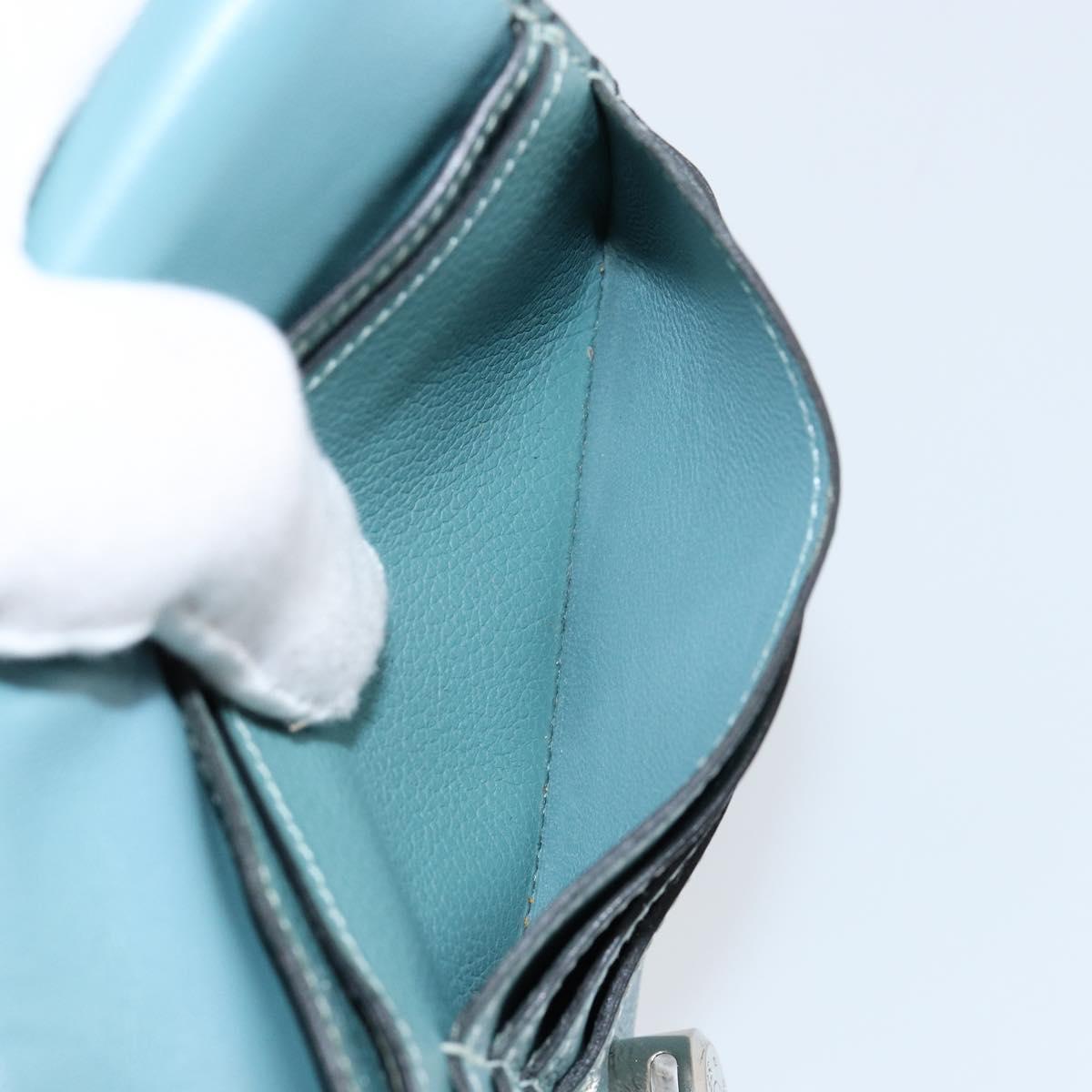 HERMES Dogon Long Wallet Leather Light Blue Silver Auth am9479