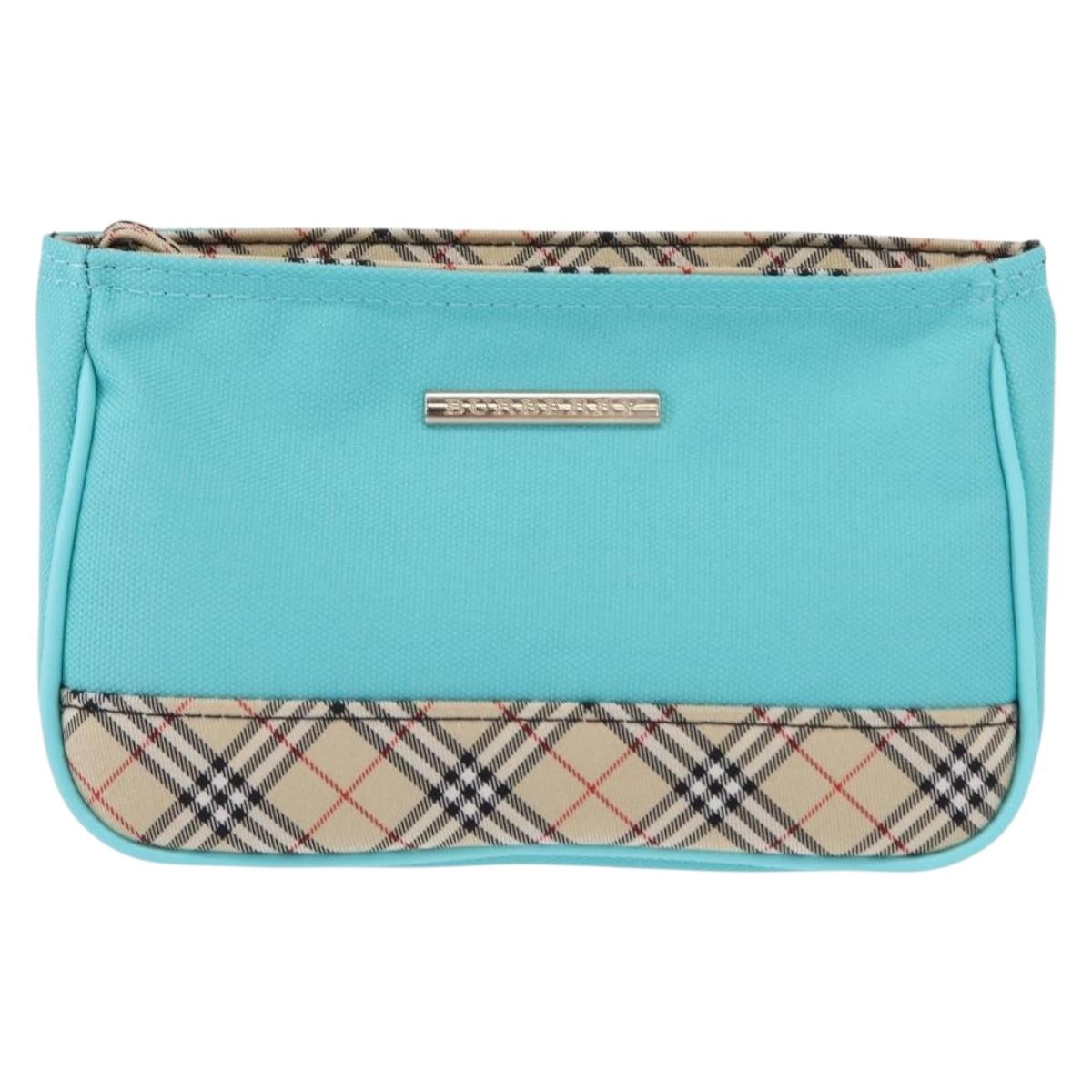 BURBERRY Nova Check Handkerchief Pouch Canvas 2Set Light Blue Silver Auth am9484