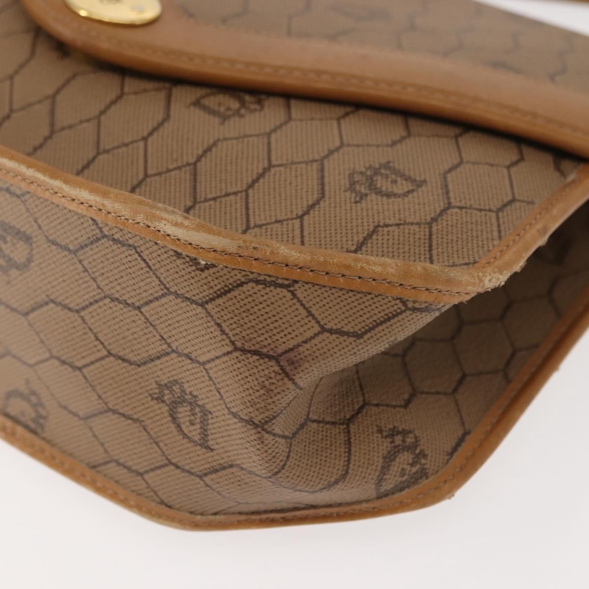 Christian Dior Honeycomb Canvas Hand Bag PVC Leather 2way Beige Gold Auth am9485