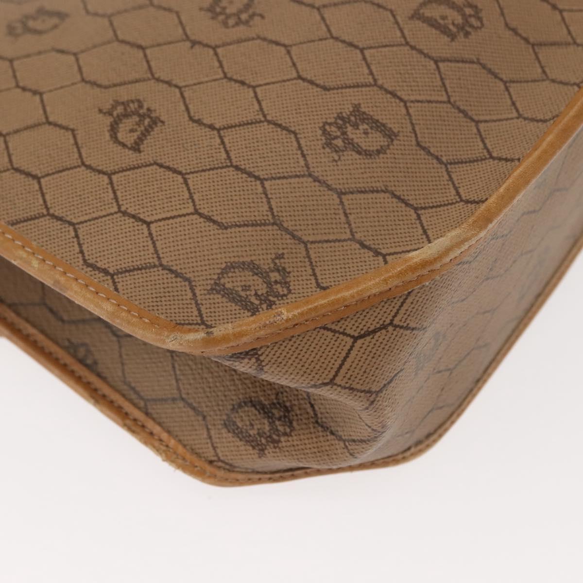 Christian Dior Honeycomb Canvas Hand Bag PVC Leather 2way Beige Gold Auth am9485