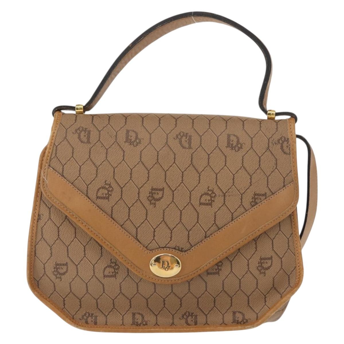 Christian Dior Honeycomb Canvas Hand Bag PVC Leather 2way Beige Gold Auth am9485