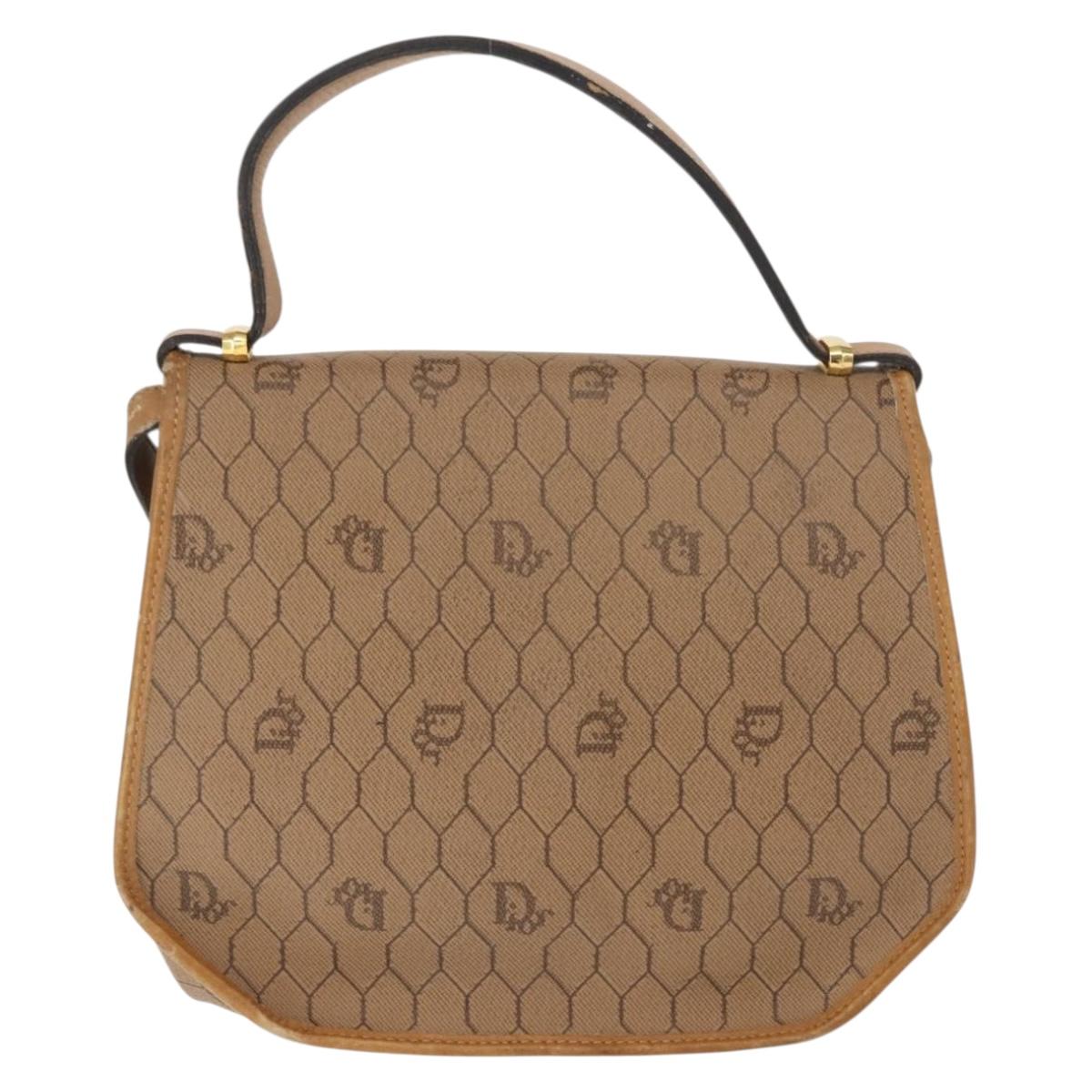 Christian Dior Honeycomb Canvas Hand Bag PVC Leather 2way Beige Gold Auth am9485