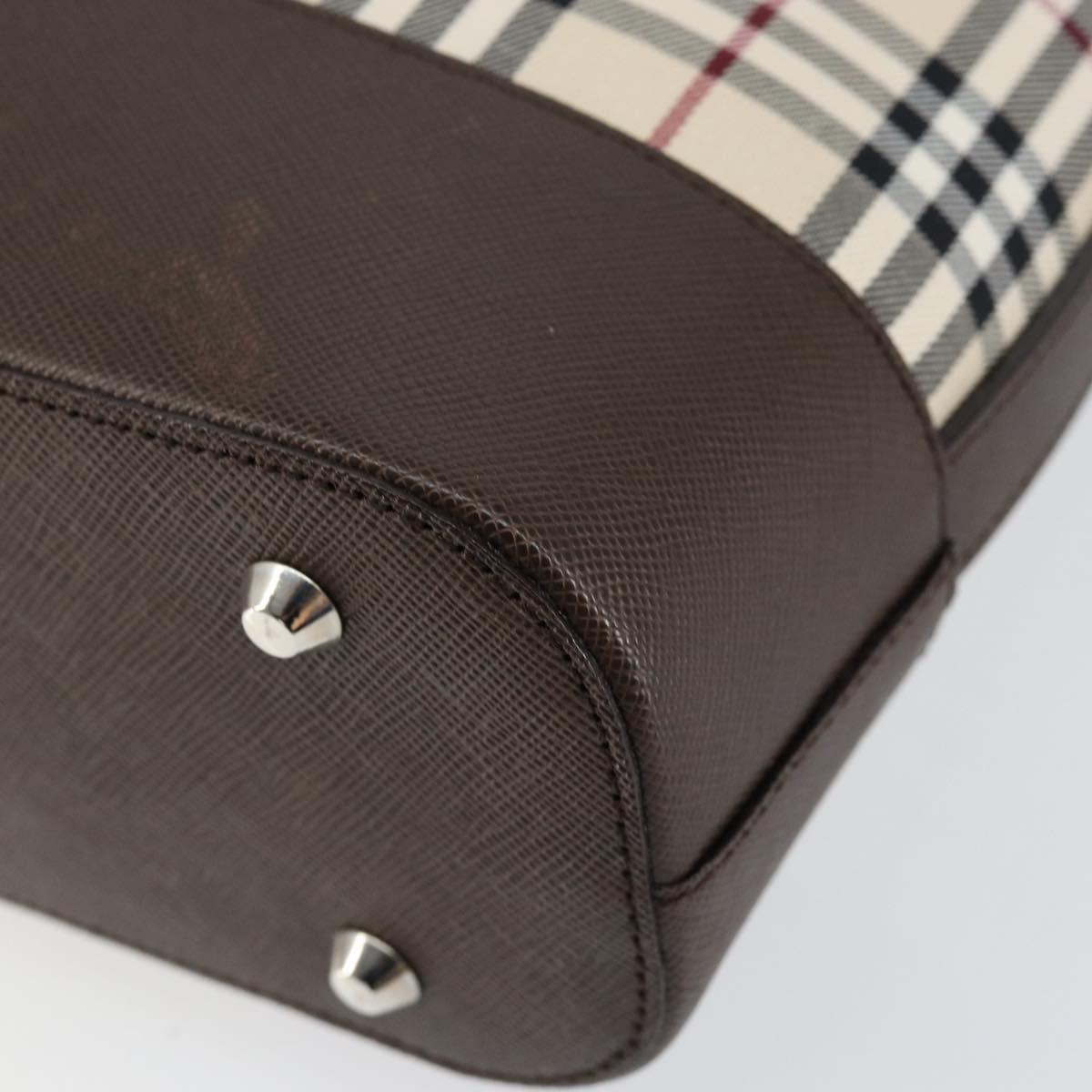 BURBERRY Nova Check Shoulder Bag Canvas Leather Beige Silver Auth am9486V