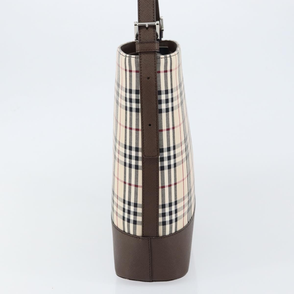 BURBERRY Nova Check Shoulder Bag Canvas Leather Beige Silver Auth am9486V