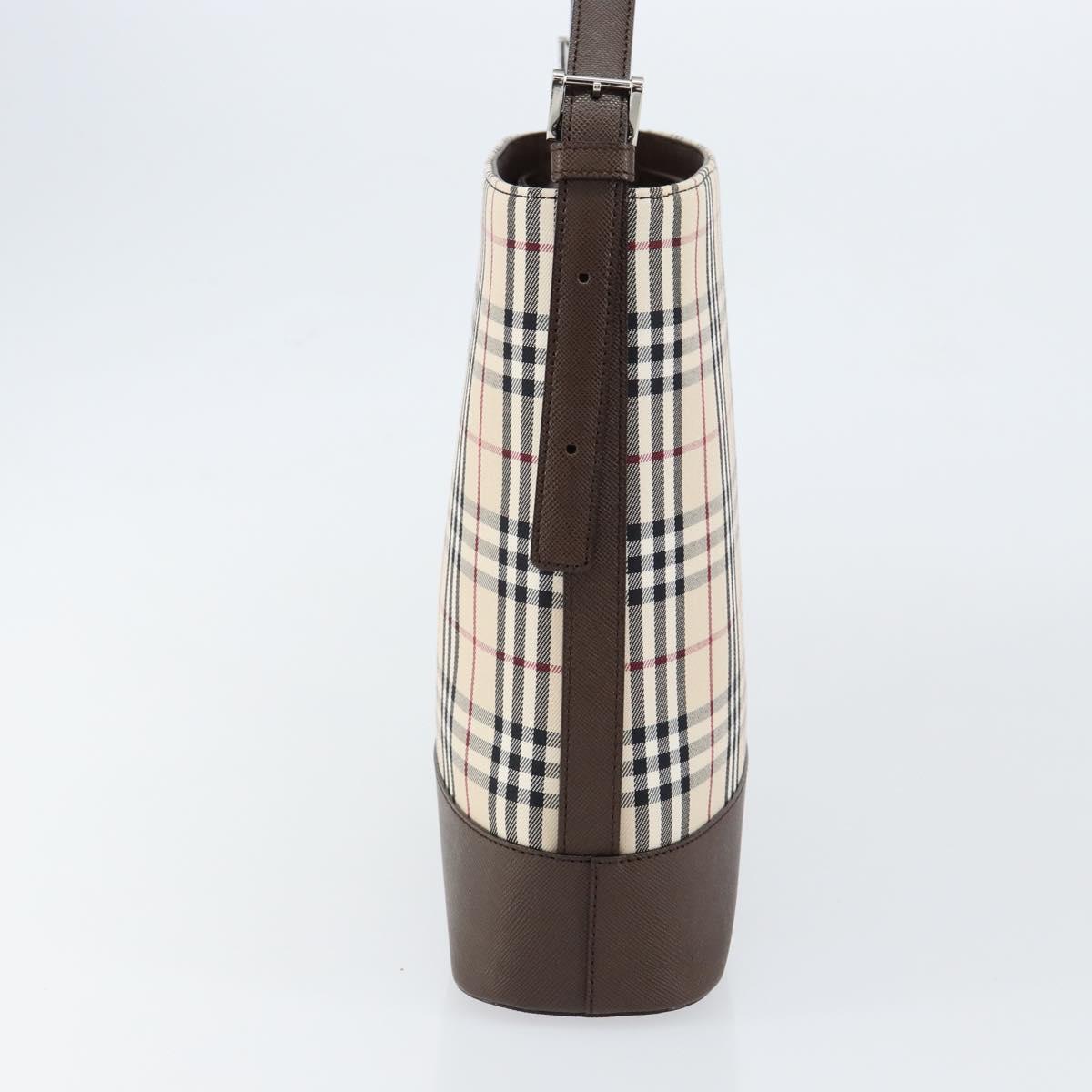 BURBERRY Nova Check Shoulder Bag Canvas Leather Beige Silver Auth am9486V