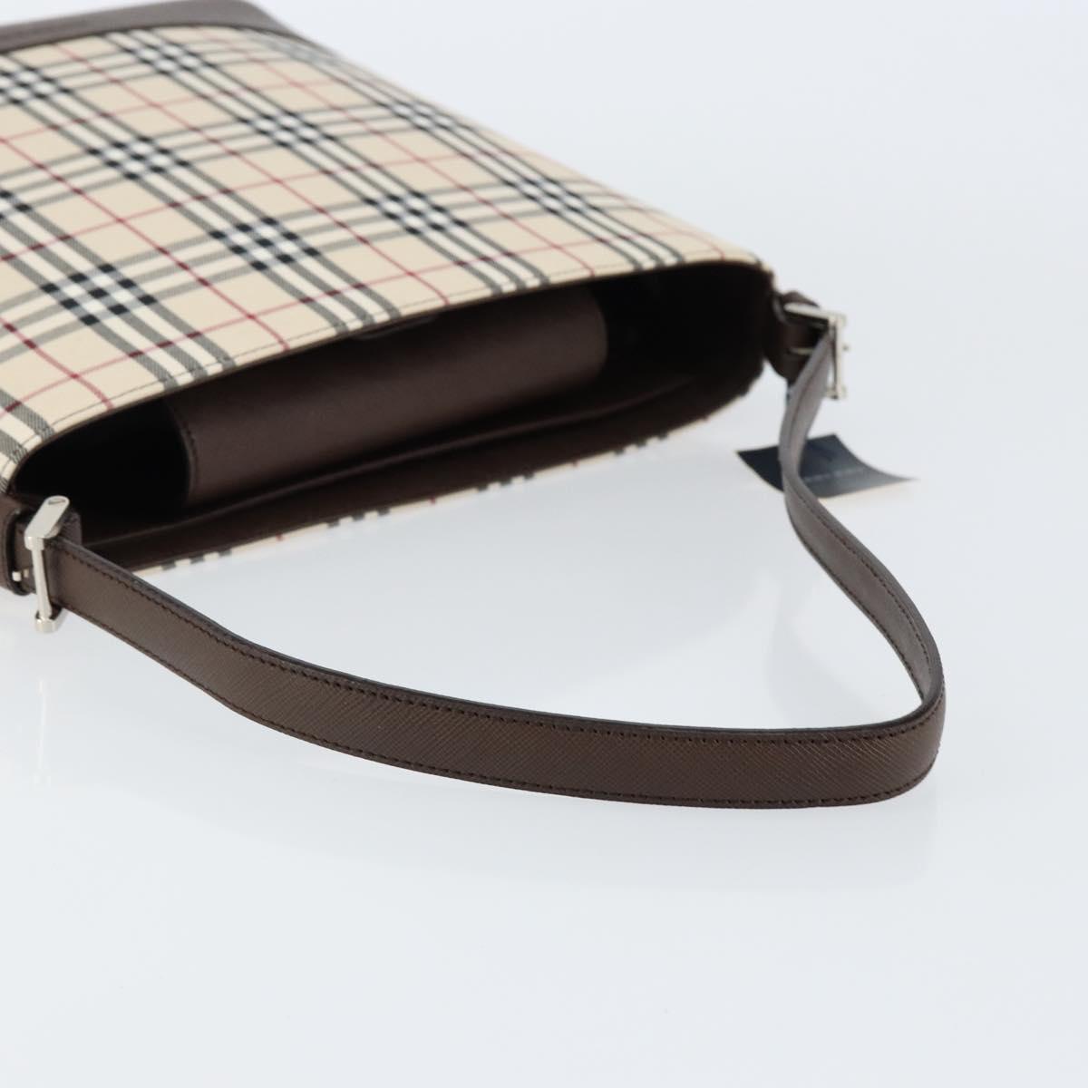 BURBERRY Nova Check Shoulder Bag Canvas Leather Beige Silver Auth am9486V