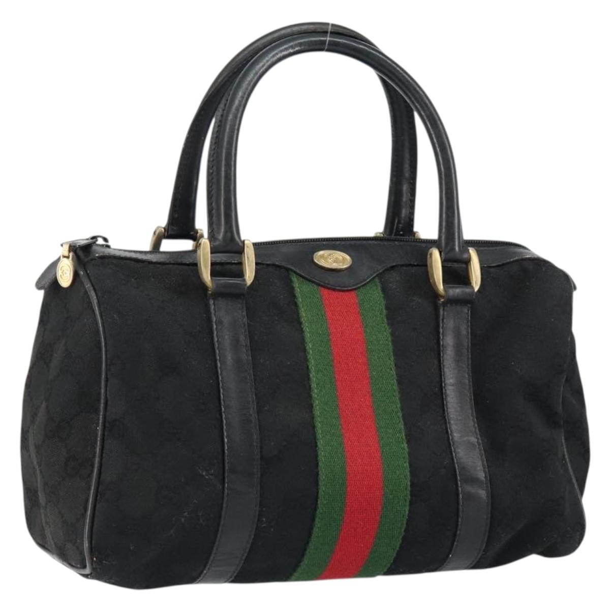 GUCCI GG Canvas Web Sherry Line Hand Bag Black Gold 012 3841 28 39 Auth am9487