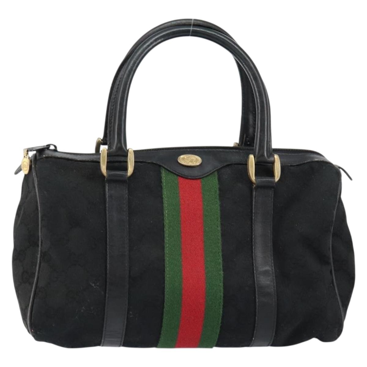 GUCCI GG Canvas Web Sherry Line Hand Bag Black Gold 012 3841 28 39 Auth am9487