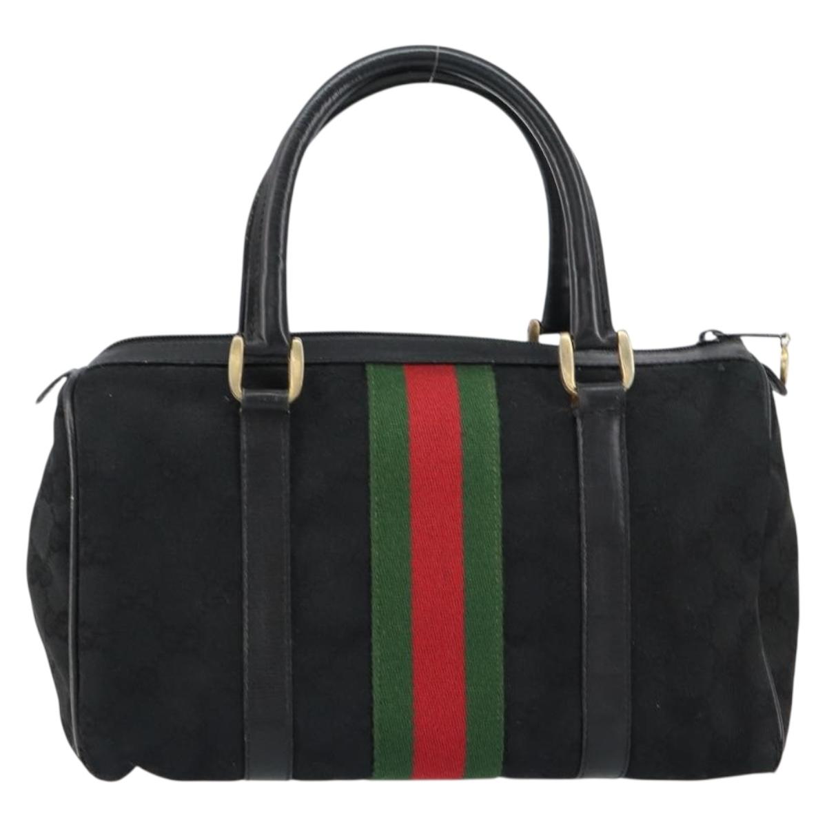 GUCCI GG Canvas Web Sherry Line Hand Bag Black Gold 012 3841 28 39 Auth am9487