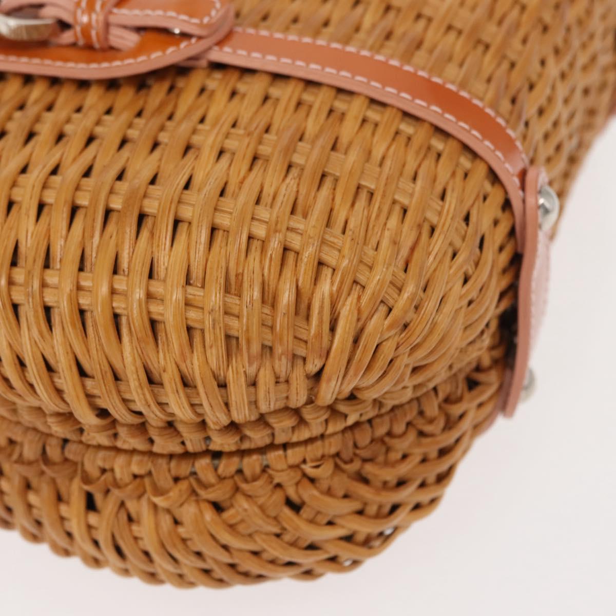 Salvatore Ferragamo Vala Hand Bag Rattan Leather Brown Silver Auth am9489