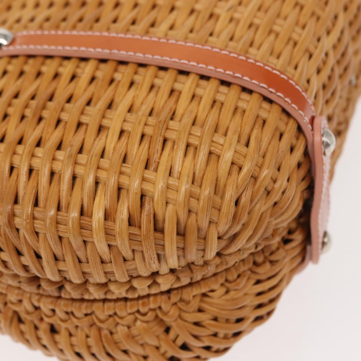 Salvatore Ferragamo Vala Hand Bag Rattan Leather Brown Silver Auth am9489