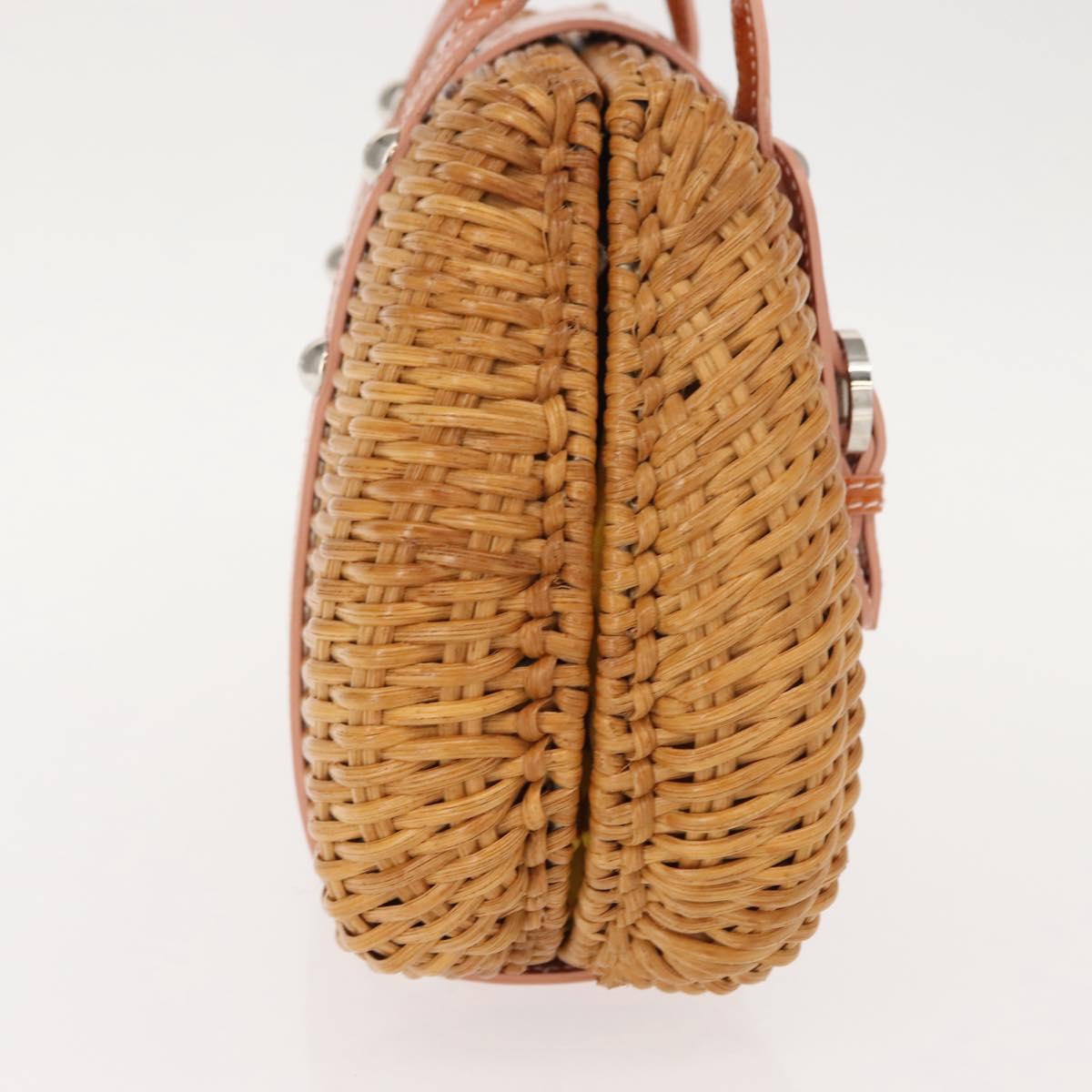 Salvatore Ferragamo Vala Hand Bag Rattan Leather Brown Silver Auth am9489