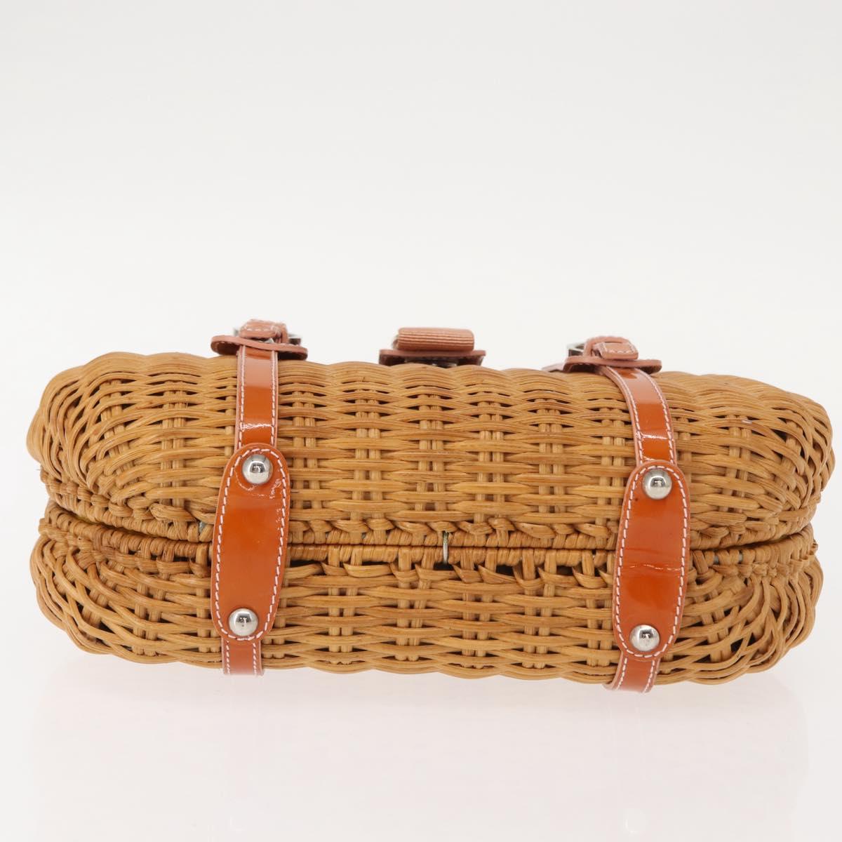 Salvatore Ferragamo Vala Hand Bag Rattan Leather Brown Silver Auth am9489