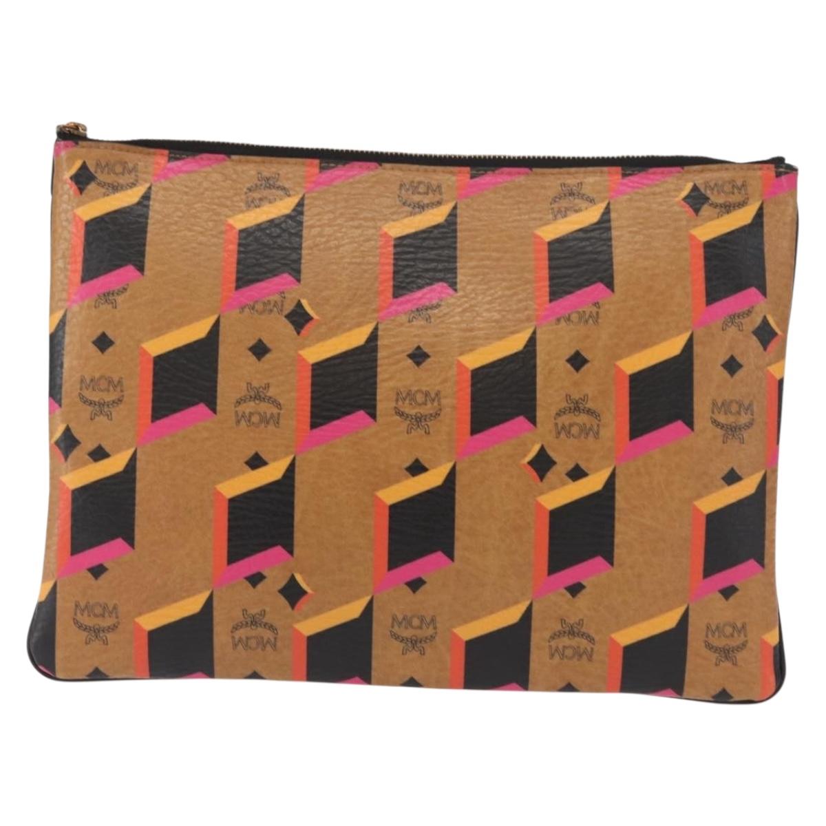 MCM Logogram Vicetos Clutch Bag PVC Leather Brown Auth am9490