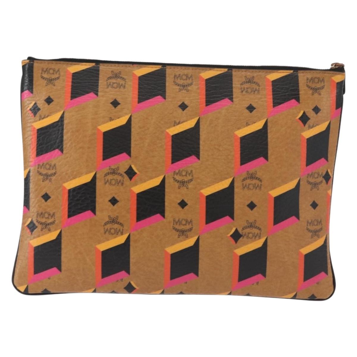 MCM Logogram Vicetos Clutch Bag PVC Leather Brown Auth am9490