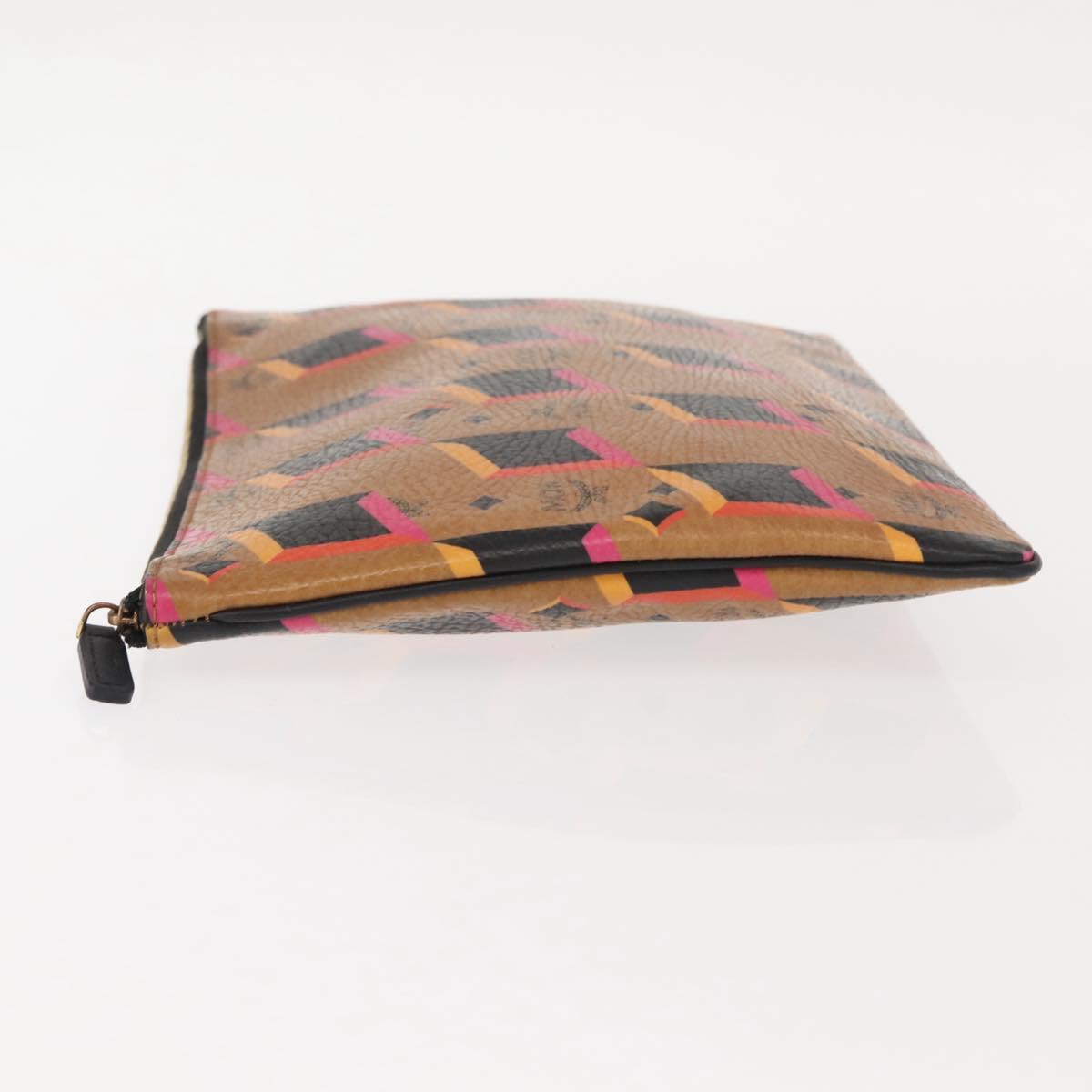 MCM Logogram Vicetos Clutch Bag PVC Leather Brown Auth am9490