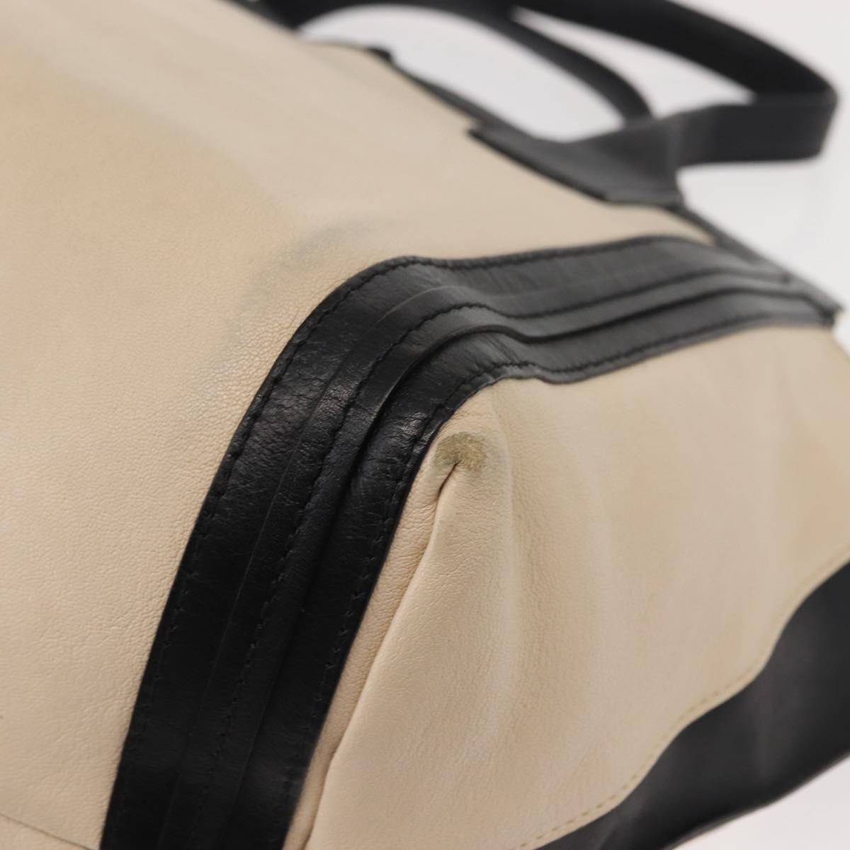 Chloe Alison Hand Bag Leather Ivory Black gold Auth am9491