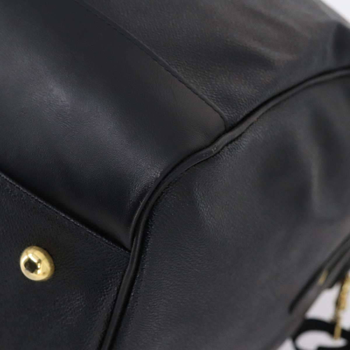 VERSACE Boston Bag Leather 2way Black Gold Auth am9495