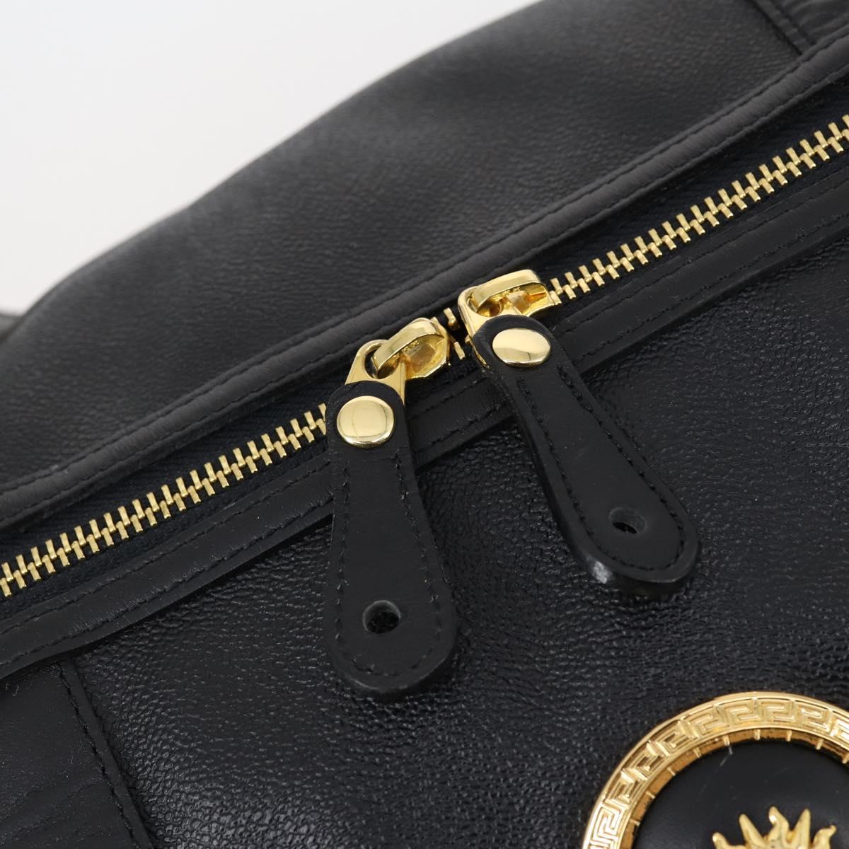 VERSACE Boston Bag Leather 2way Black Gold Auth am9495