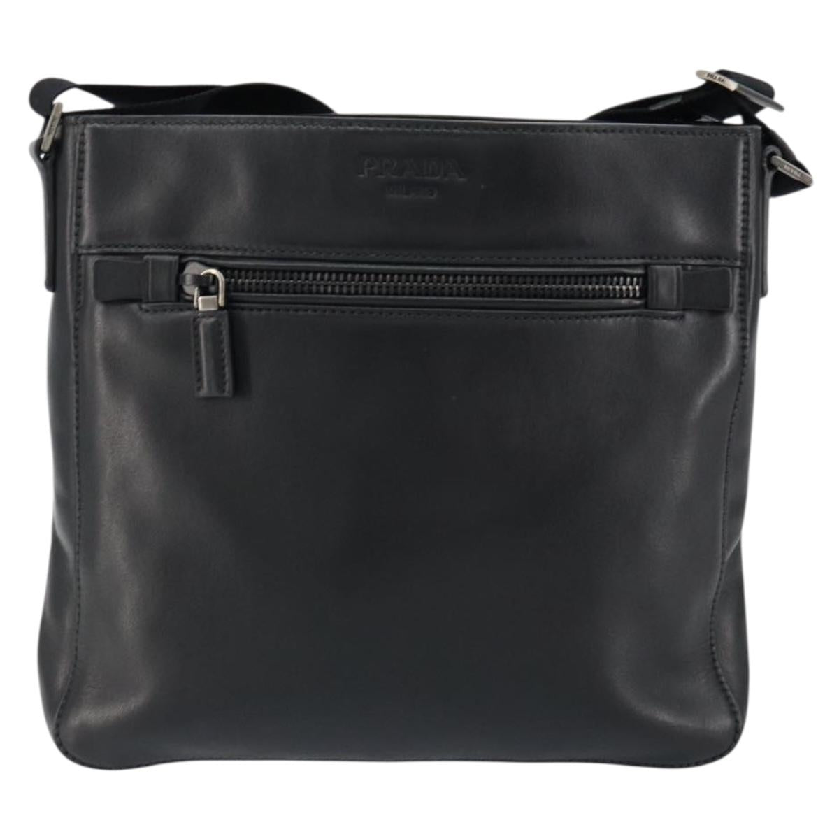 PRADA Shoulder Bag Leather Black Auth am9498V