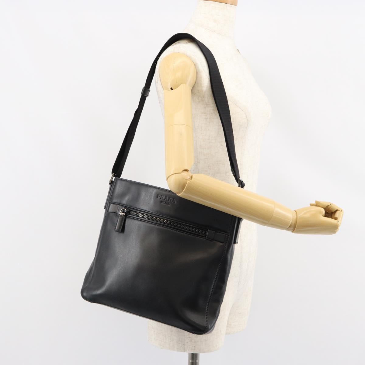 PRADA Shoulder Bag Leather Black Auth am9498V