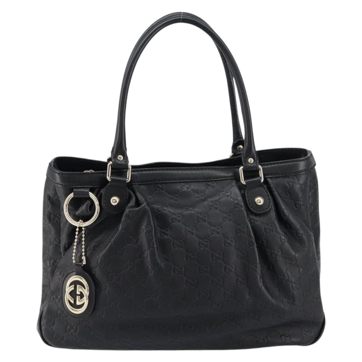 GUCCI GG Canvas Guccissima Tote Bag Leather Black Gold 296835 Auth am9501V