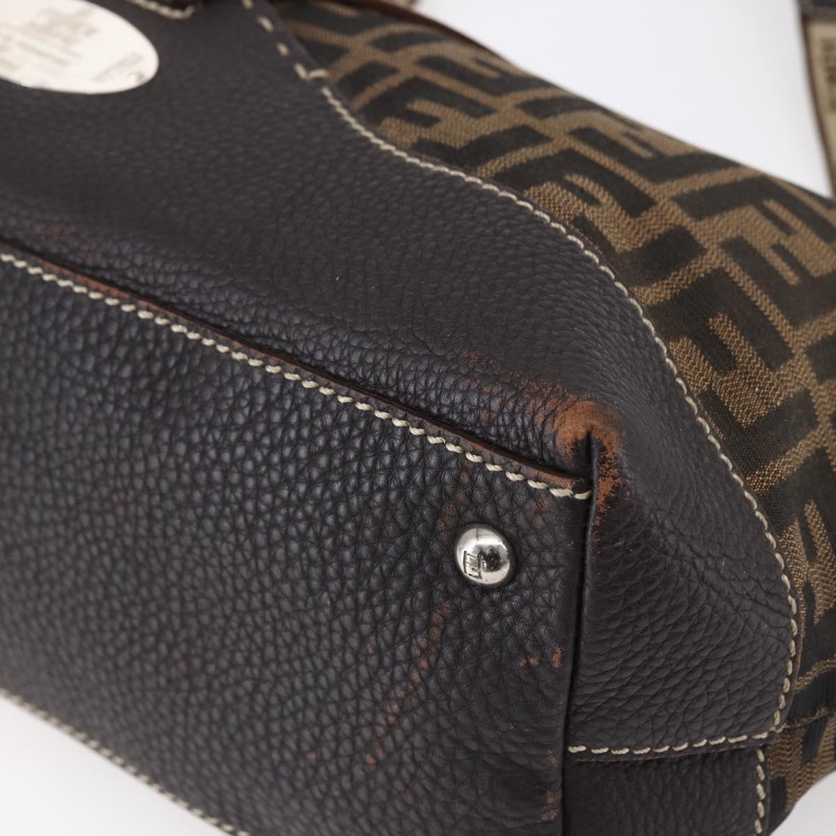 FENDI Zucca Canvas Celeria Tote Bag Black Brown Silver Auth am9502