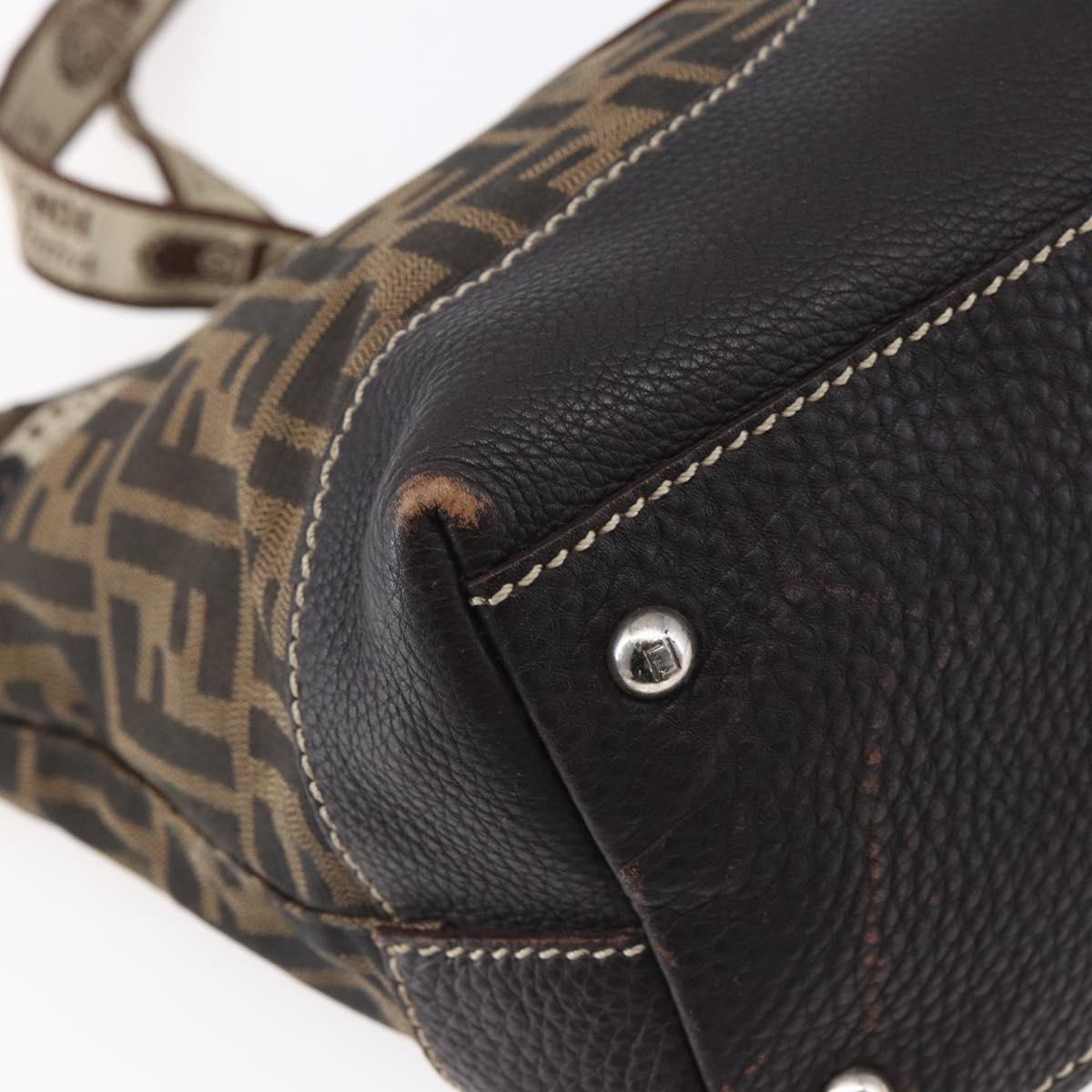 FENDI Zucca Canvas Celeria Tote Bag Black Brown Silver Auth am9502