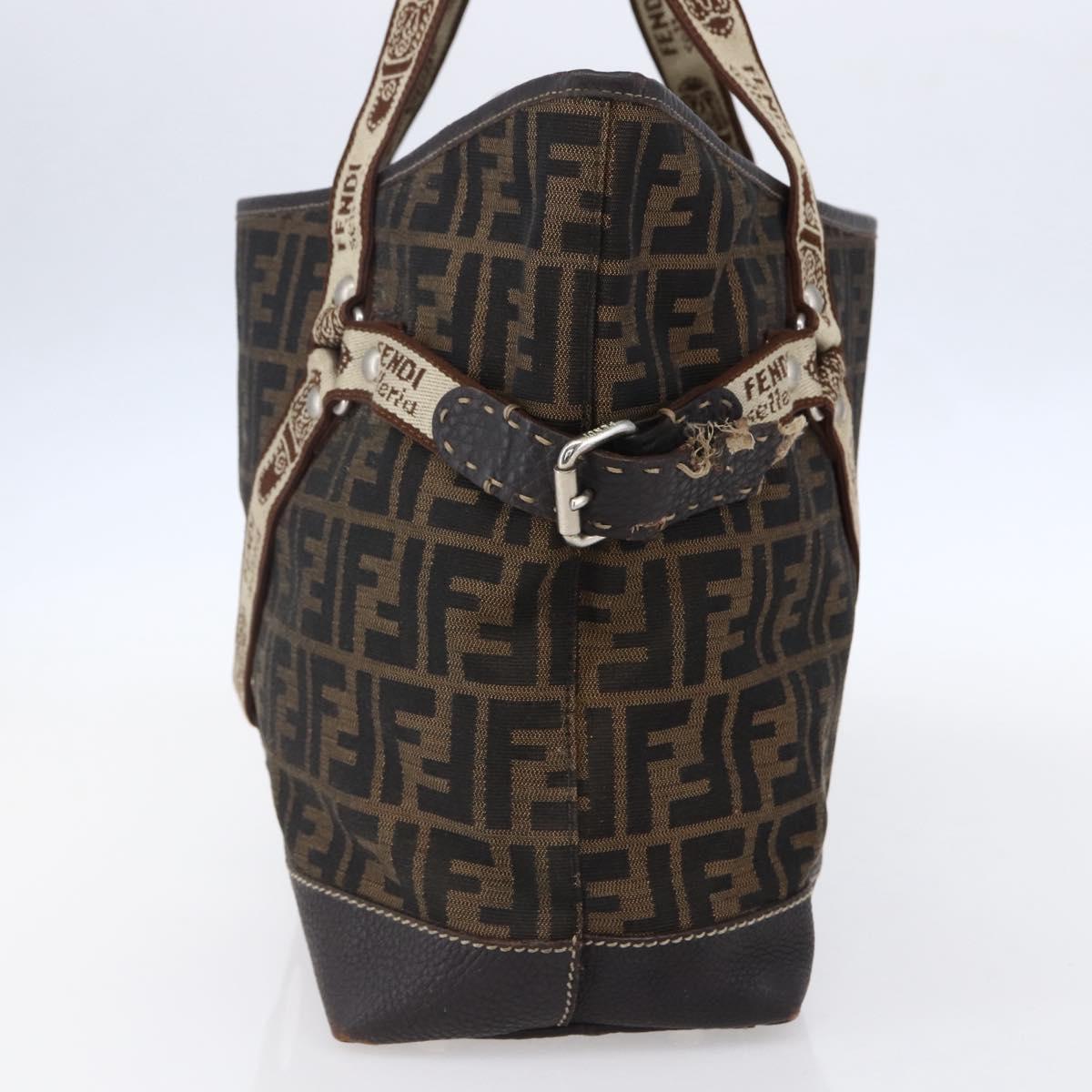 FENDI Zucca Canvas Celeria Tote Bag Black Brown Silver Auth am9502