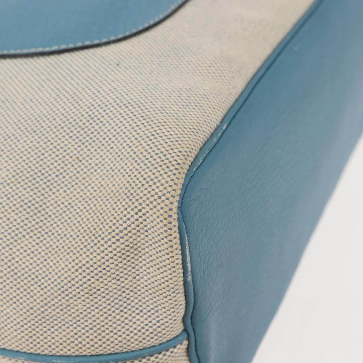 HERMES Giardinier PM Tote Bag Canvas Leather Beige Blue Auth am9505