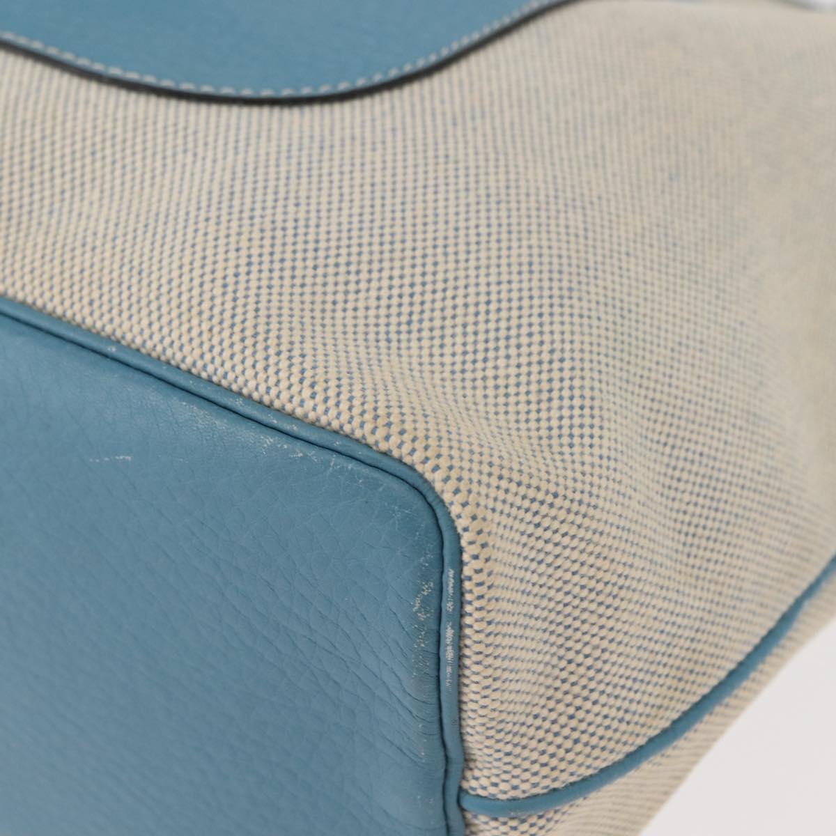 HERMES Giardinier PM Tote Bag Canvas Leather Beige Blue Auth am9505