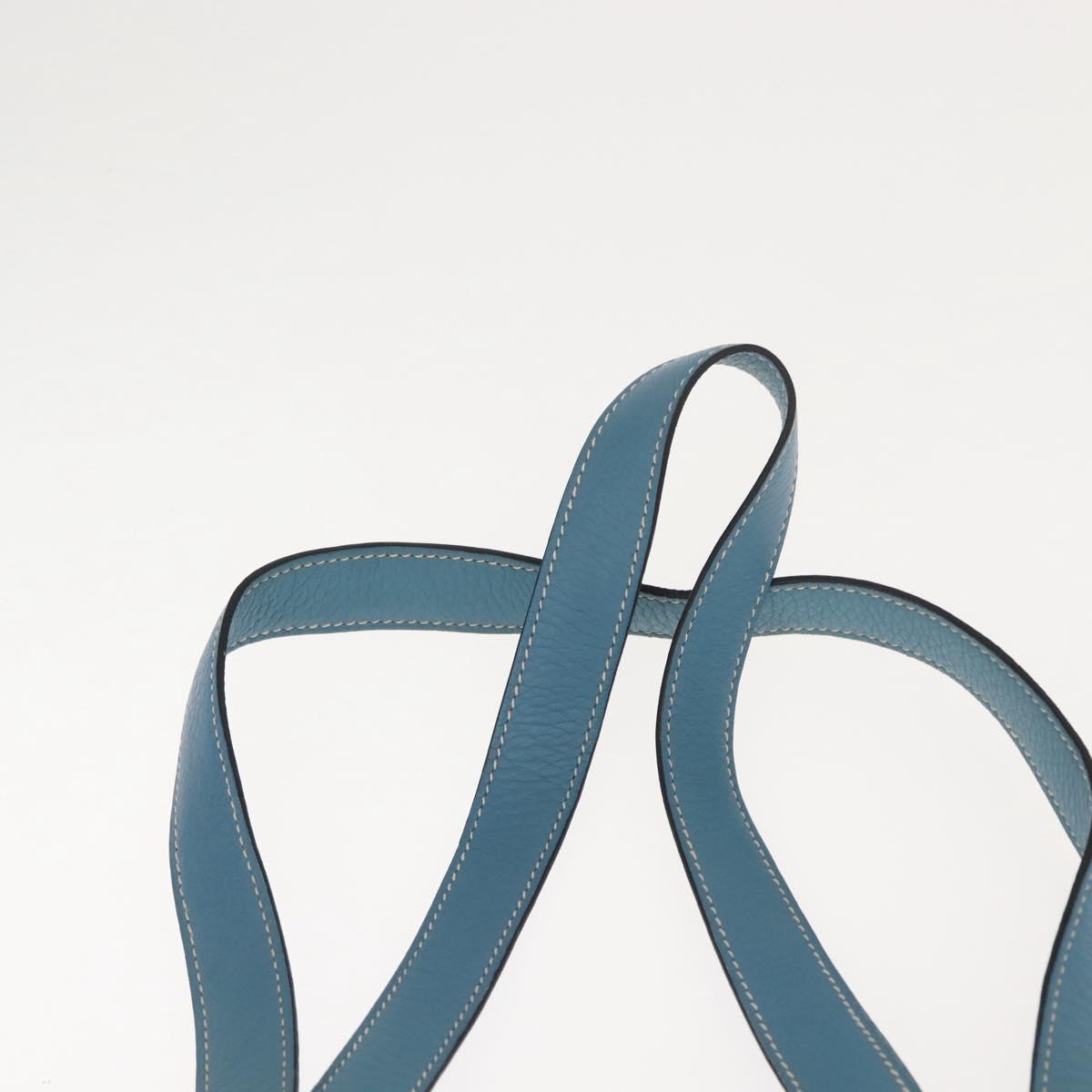 HERMES Giardinier PM Tote Bag Canvas Leather Beige Blue Auth am9505