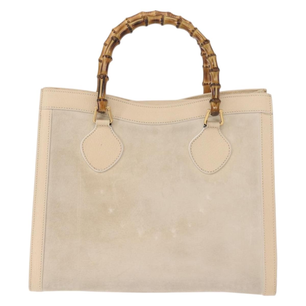 GUCCI Bamboo Hand Bag Suede Light Beige Gold 002 2853 0260 0 Auth am9506