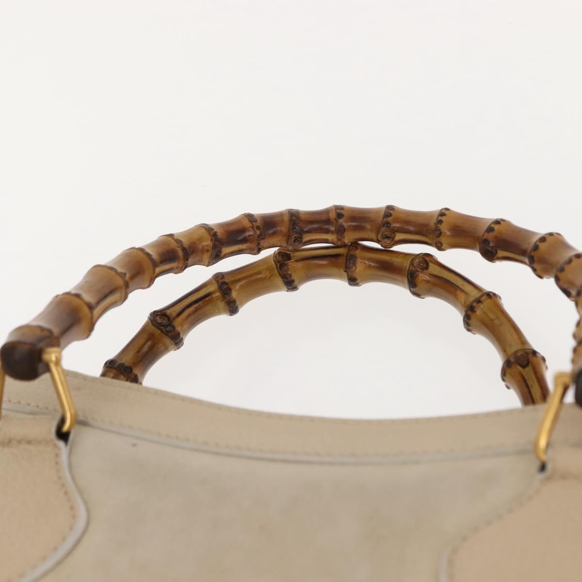GUCCI Bamboo Hand Bag Suede Light Beige Gold 002 2853 0260 0 Auth am9506