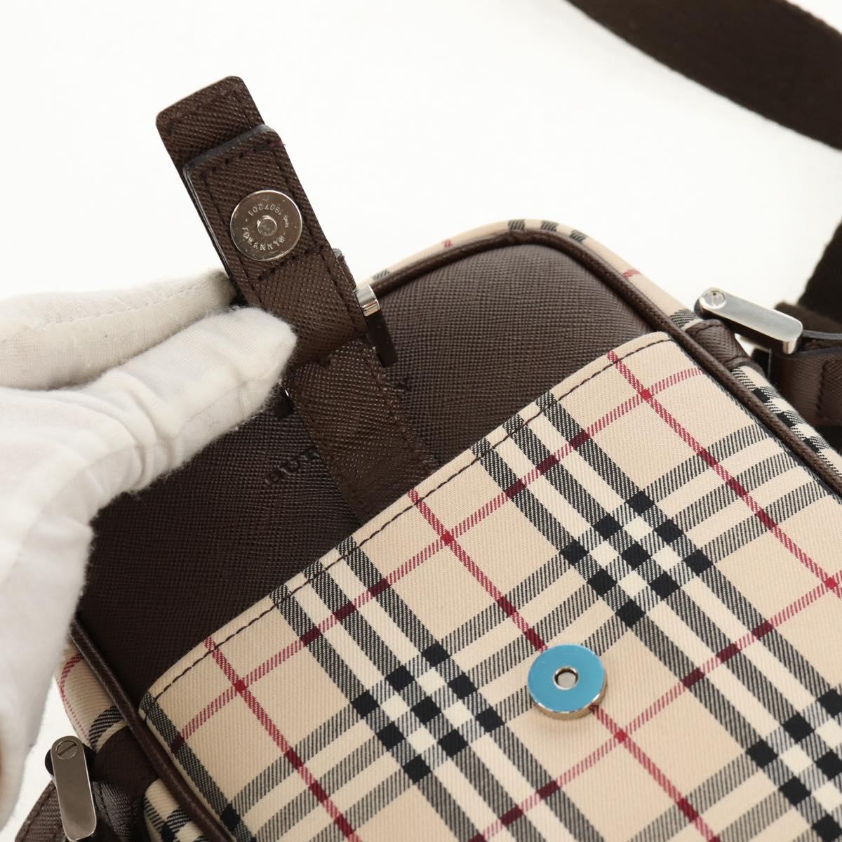 BURBERRY Nova Check Shoulder Bag Canvas Beige Silver Auth am9514V