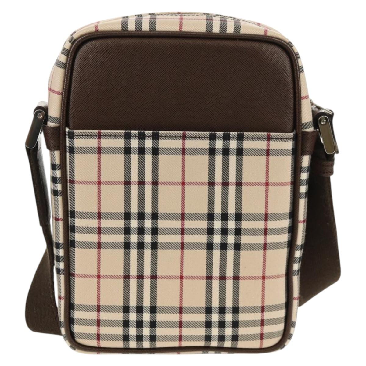 BURBERRY Nova Check Shoulder Bag Canvas Beige Silver Auth am9514V