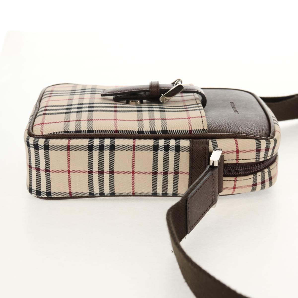 BURBERRY Nova Check Shoulder Bag Canvas Beige Silver Auth am9514V