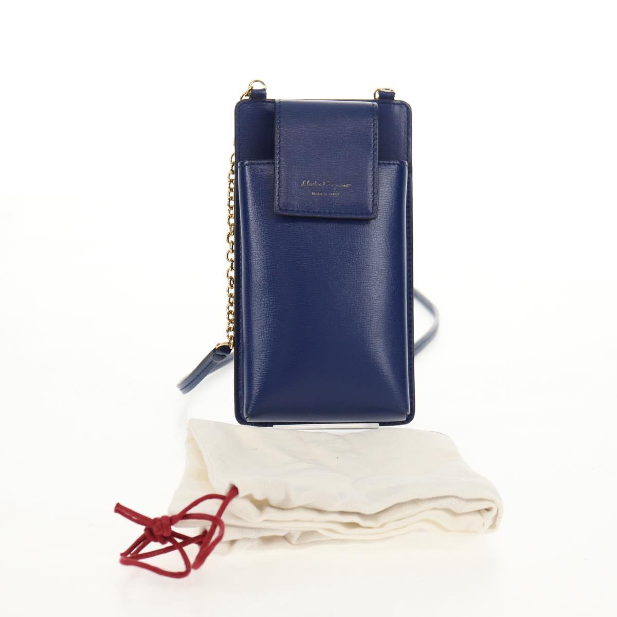 Salvatore Ferragamo Vara Chain Shoulder Phone Case Vala Blue Auth am9515V