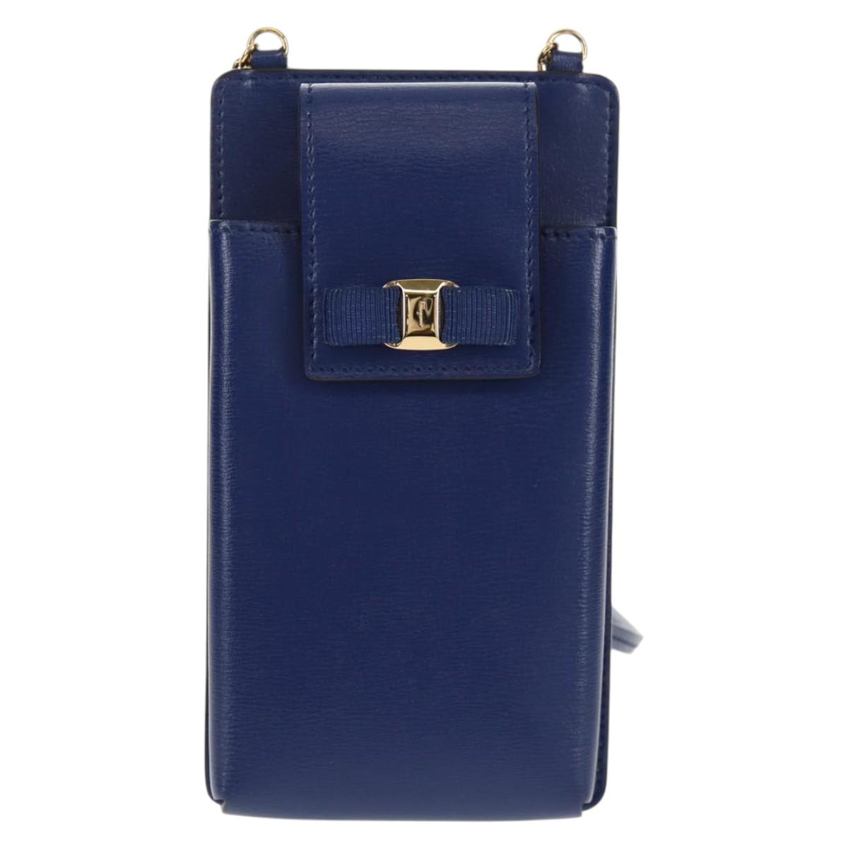 Salvatore Ferragamo Vara Chain Shoulder Phone Case Vala Blue Auth am9515V