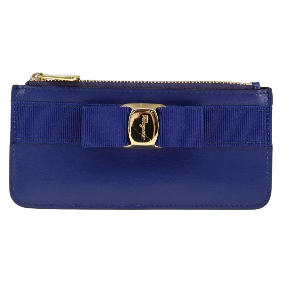 Salvatore Ferragamo Card Case Coin Purse Leather Blue Auth am9516V