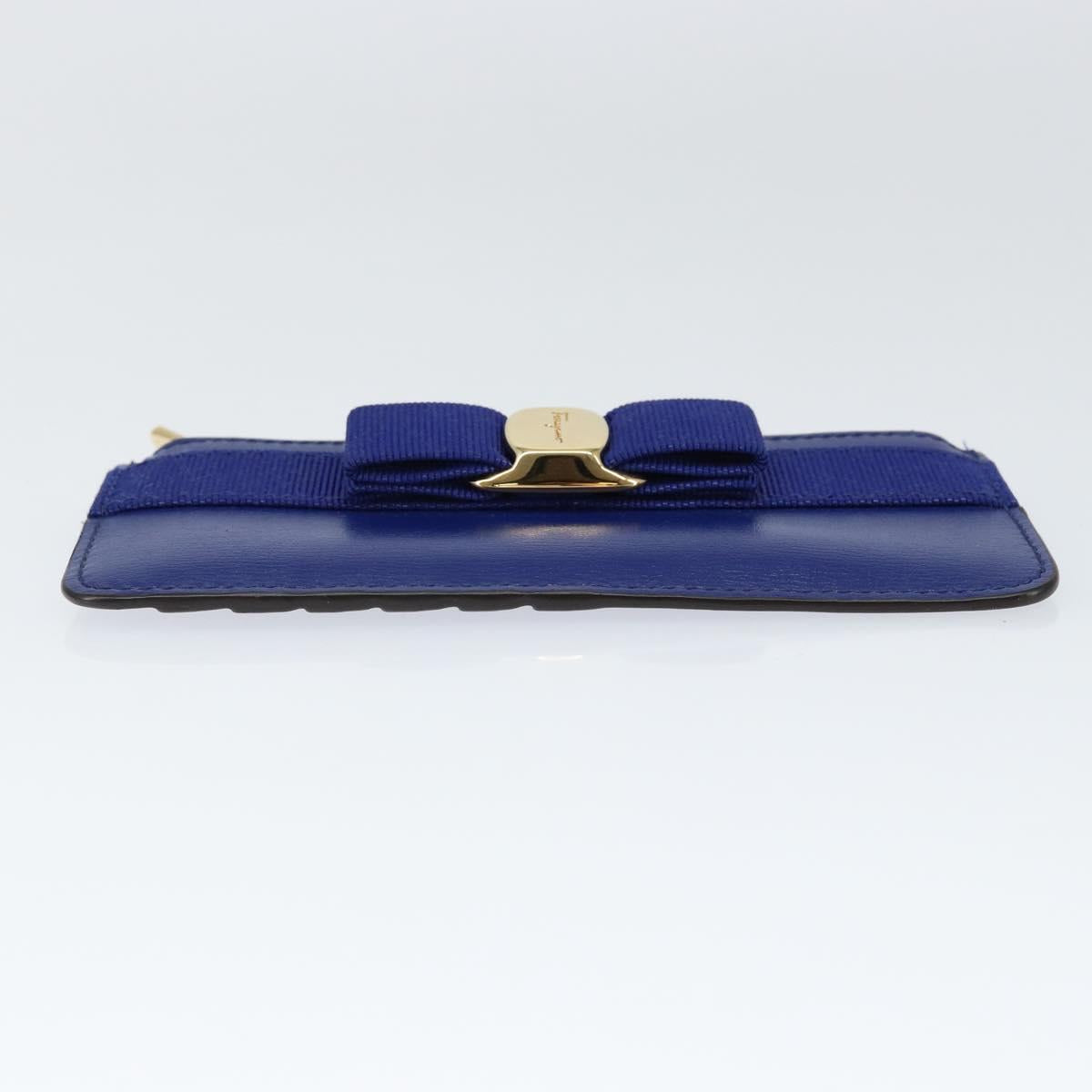 Salvatore Ferragamo Card Case Coin Purse Leather Blue Auth am9516V