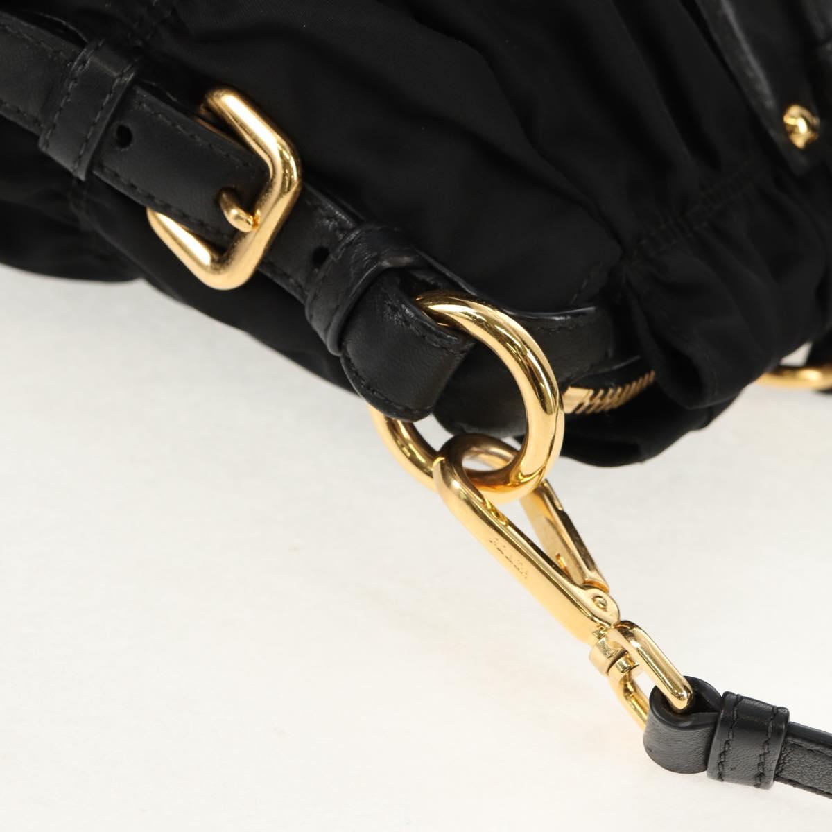 PRADA Gathered Hand Bag Nylon 2way Black Gold Auth am9517V