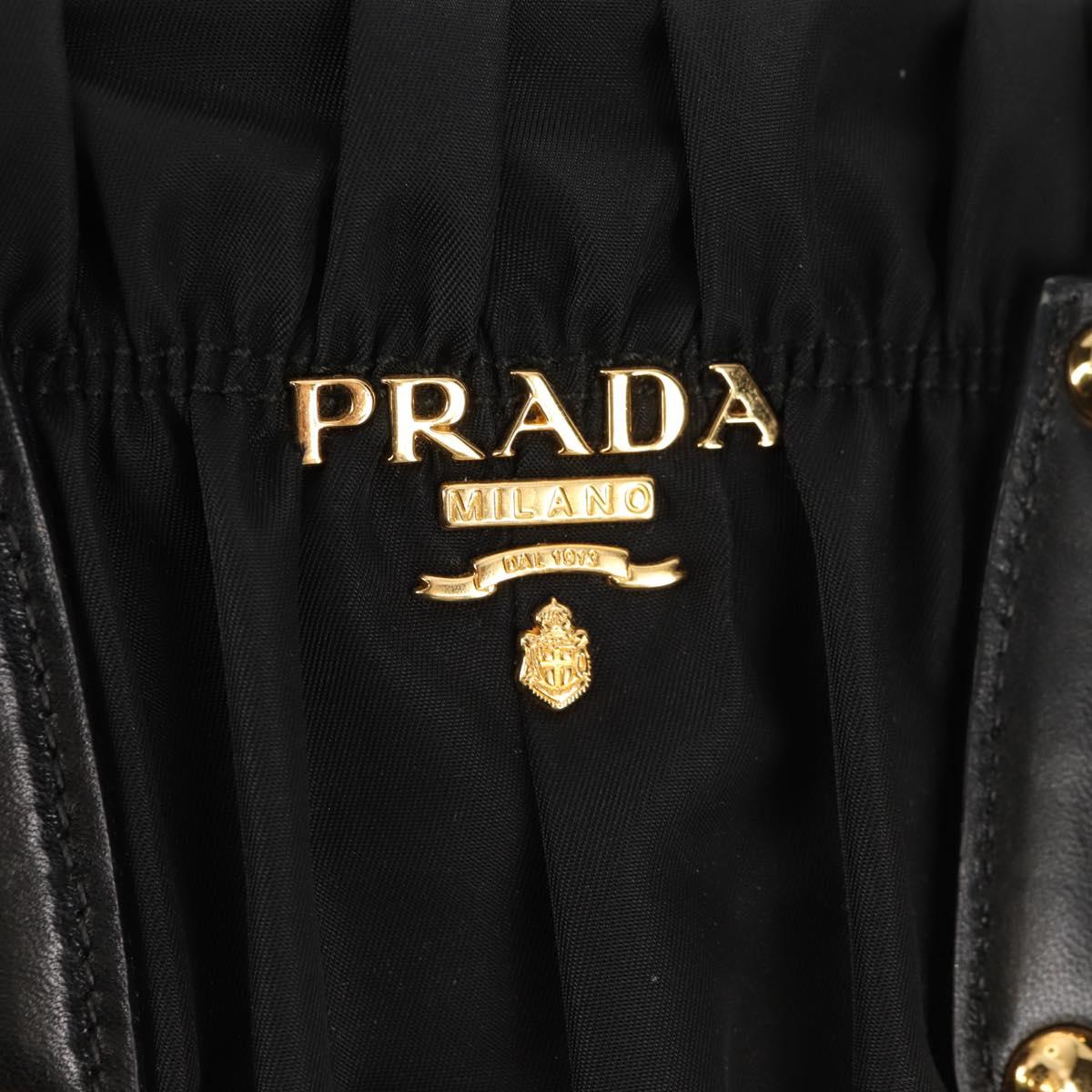PRADA Gathered Hand Bag Nylon 2way Black Gold Auth am9517V
