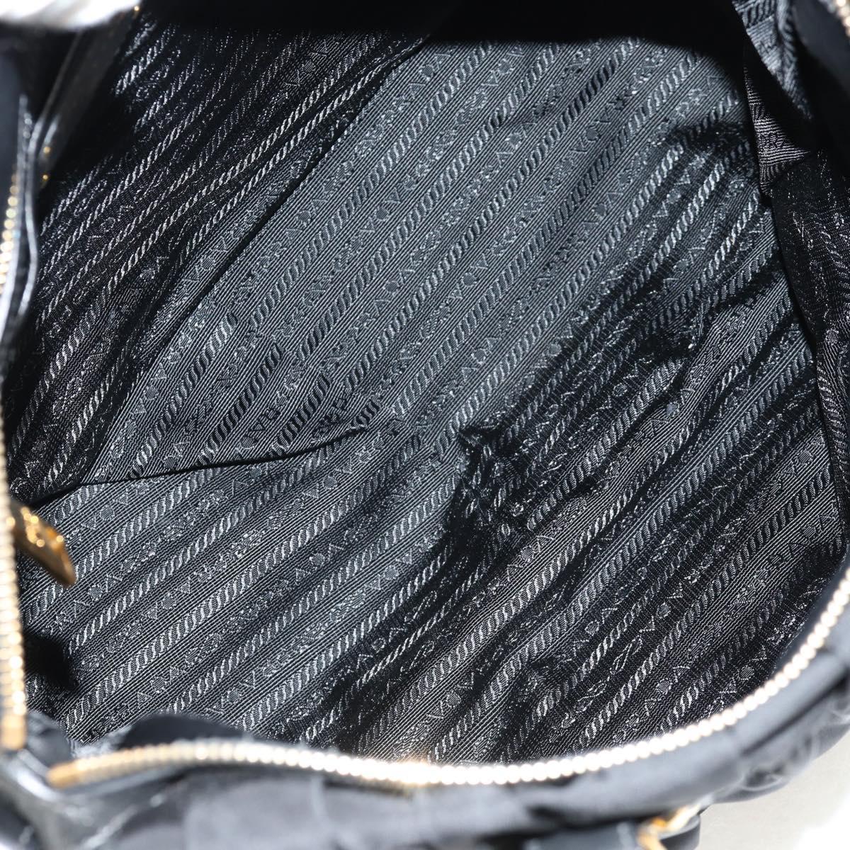 PRADA Gathered Hand Bag Nylon 2way Black Gold Auth am9517V